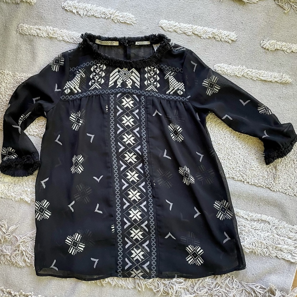 Maison Scotch Mademoiselle Top Blouse Black Aztec